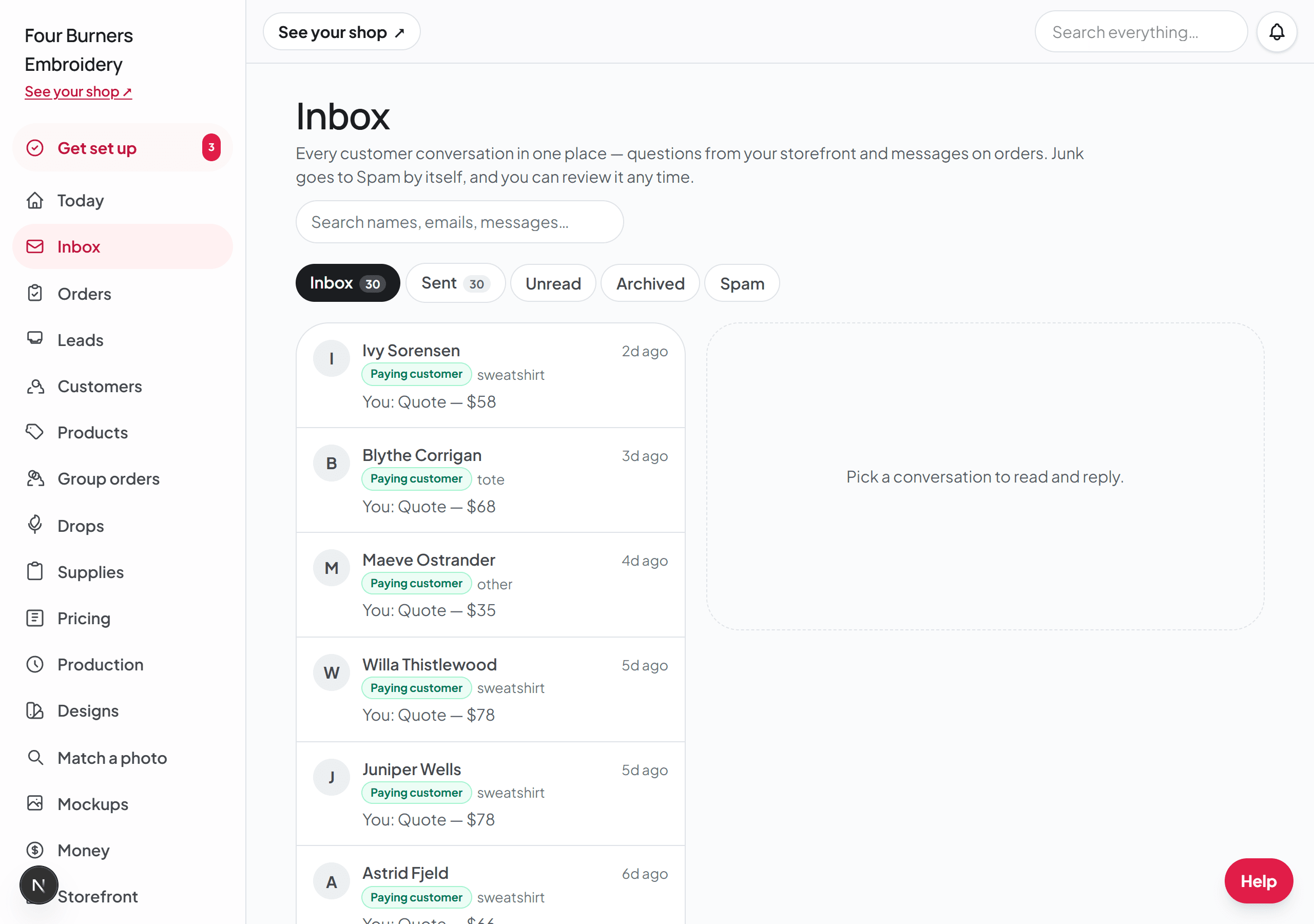 The Inbox: a list of labeled conversations on the left and the reading pane on the right.
